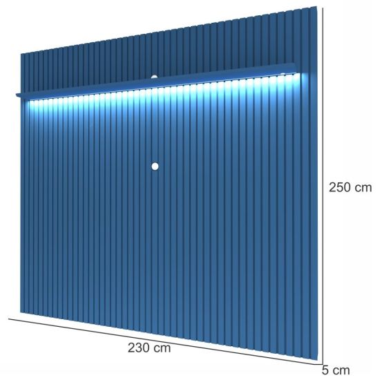 Painel Gelius Nobre ripas autênticas largura de 2,30 metros com LED para TV de ate 85 polegadas Azul Royal