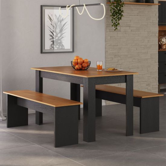 Conjunto de Mesa Sala de jantar Gourmet Zanzini Primor com 2 Bancos – Cinamomo/Preto Catedral